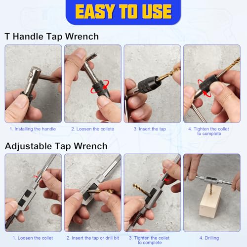 21 Stück Metrischer Bohrer- und Gewindebohrer-Set, Gewindeschneider Set mit 9 Gewindebohrer M2-M12, 9 Spiralbohrer 1,5-10mm, 2 Schlüssel und 1 Ledertasche, Screw Tap Set für Holz, Kunststoff, Metall