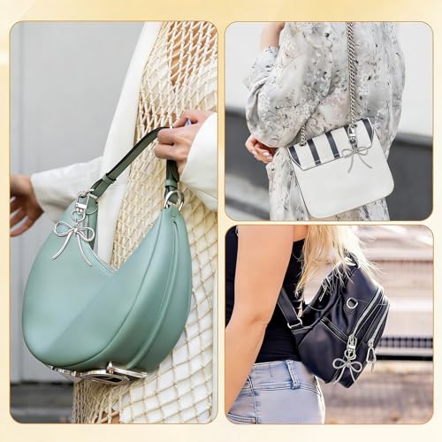 Ymapinc Cute Silver Bow Keychain for Tote Bags, Bag Accessories for Handbags Purse Wallet Car Key Decor with 360°Swivel Keychain Clasp