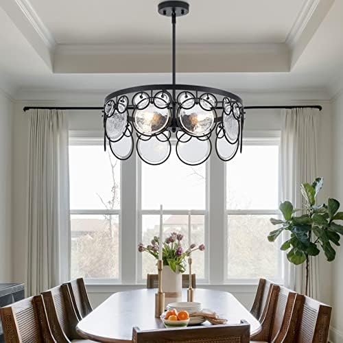 VANZARLA Modern Industrial Farmhouse Chandelier for Dining Room Glass, 4-Light Kitchen Light Chandelier Industrial, Mid Century Pendant Light Fixture for Bedroom Hallway Foyer Entryway