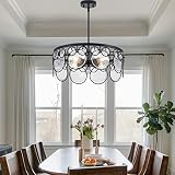 VANZARLA Modern Industrial Farmhouse Chandelier for Dining Room Glass, 4-Light Kitchen Light Chandel