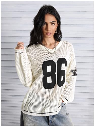 Image of Verdusa Women's Y2k Crochet Tops Jersey Shirts Graphic Going Out Summer Outfits Oversized Streetwear