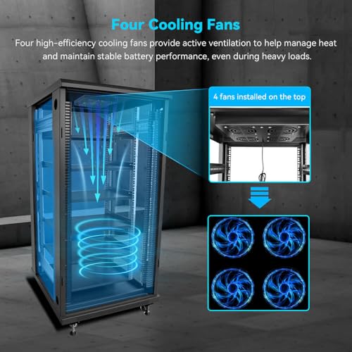 Image of SUNGOLDPOWER 6-Layer Enclosed Battery Cabinet with 600A Bus Bar and Wheels, Compatible 100AH 3U Rack LiFePO4 Batteries, Ventilation Design, for Solar System and Energy Storage
