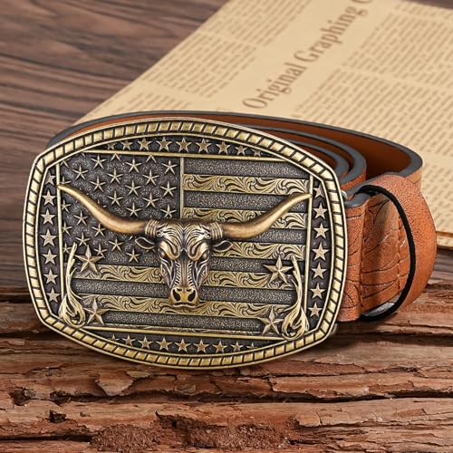 Image of Cowboy Belt Buckle for Men Western Cowgirl Rodeo Longhorn Bull Belt Buckles