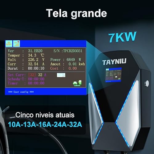 TAYNIU SpeedyPro 7kW EV Carregador Tipo 2 com Cabo de 5m - Estação de Carregamento de Parede para Ca