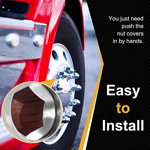 Hqalty 40Pcs Lug Nut Covers 33Mm Bullet Flanged Abs Chrome Plastic Anti-Rust Push-On Nut Cover Caps For Semi Trucks #TOP3