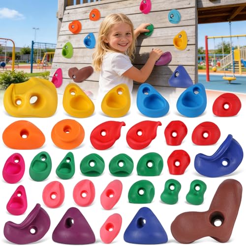 SREHRLY 32 PCS Rock Climbing Wall for Kids,Rock Wall Climbing Holds,Adults Climbing Wall Grip Kits Holds Up to 230 lbs for Outdoor Indoor Home Playground Climbing Wall Holds
