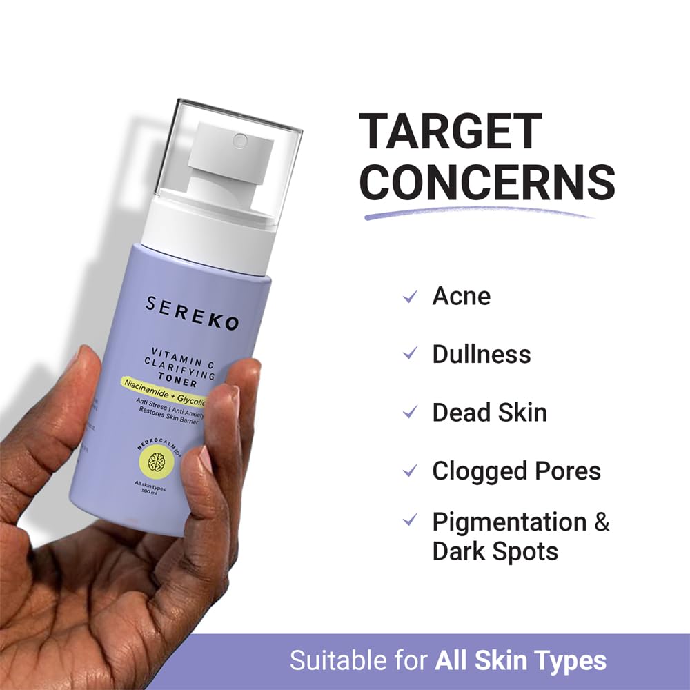 SEREKO Vitamin C Clarifying Face Toner with Niacinamide & Glycolic Acid, Refreshing Spray Mist for Bright, Glowing Skin | Tightens Pores, Balances pH, Controls Oil & Acne | All Skin Types for Women & Men - 100ml 1