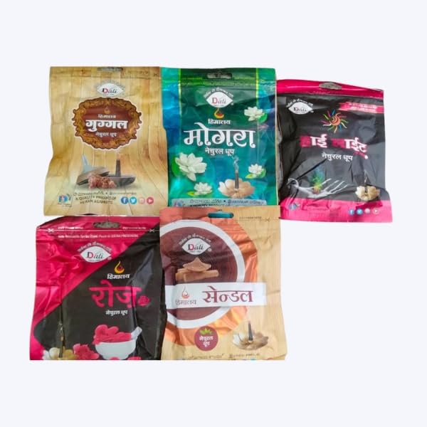 Natural Dhoop Combo Pack | Set of 5 Fragrances – Guggal, Mogra, Rose, Sandal & High Lite | Aromatic Dhoop for Pooja, Meditation & Home Ambience-image-9