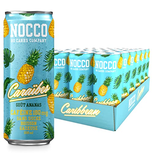 NOCCO Boisson énergissante goût ananas 180 mg caféine 24x330ml Boissons énergétiques, Sans Sucre BCAA (Caraïbes)