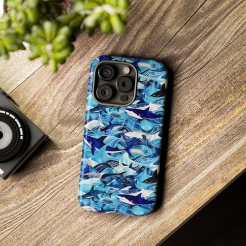 Coque iPhone 15 Pro vagues et requins bleus : protection rigide anti-rayures - 3