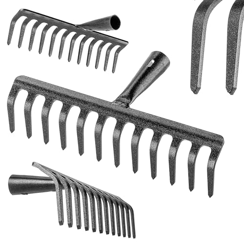 KADAX Gartenharke ohne Stiel, Gartenrechen aus Stahl, Rasenrechen für Gartenpflege, Robuste Rasenharke, Rechen zum Harken, Harke für Rasen, Gartenwerkzeug (Rechteckig 12 Zinken)