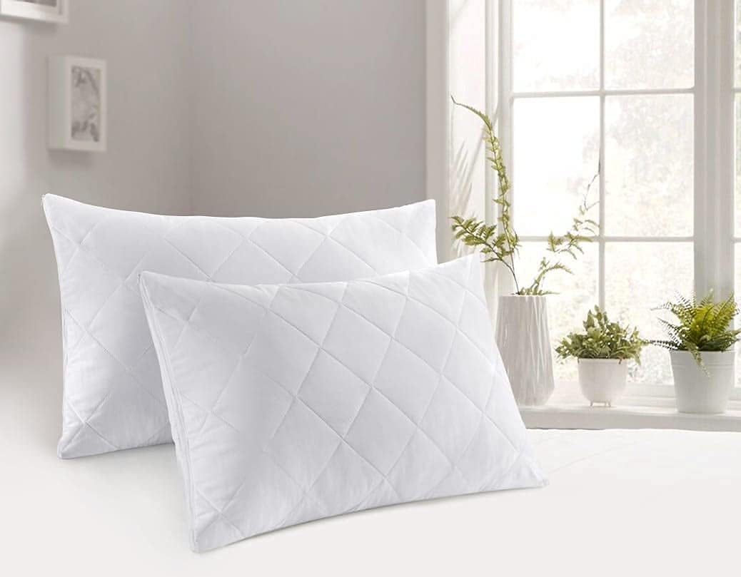 NIGHTSLEEP Quilted Pillow Protectors (50 x 75 CM) - Soft Poly Cotton Zippered Pillow Cases – Durable, Breathable & Comfortable. (2 PACK (50 x 75 CM))