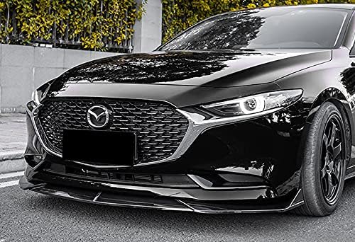 9pcs Combo Front Bumper Body Kit Lip + Side Skirt Extensions Diffuser Compatible with Mazda 3 2019-2023 Sedan Only 2020 2021 2022 (Painted Black)