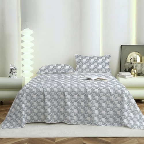 Image of Story@Home 190 TC Cotton Double Bedsheet Set with 2 Pillow Covers | Soft Breathable Fabric | 250 x 225 cm Double Bed Sheet |Grey Geometric Printed Bedding for Bedroom