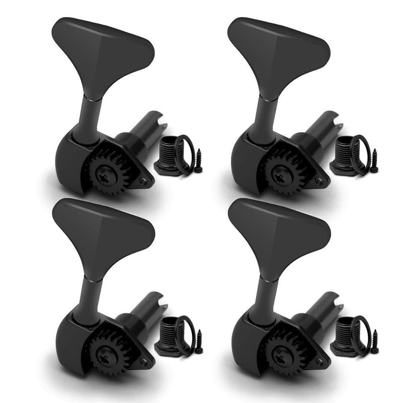 MAXCHEER Open Bass Guitar Tuners Peg Fish Tail Tuning Keys Bass Machine Head (4R) Ratio 1:20 for Electric Bass Electric Jazz Guitar Bass,BLACK
