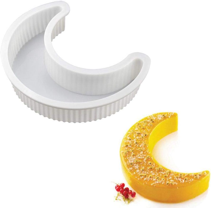 presentimer 3D Moon Shape Silicone Cake Mold,Crescent Silicone Cake Pan Reusable Mousse Biscuit Mould,for Kitchen Baking Party Baking（White, Normal Size）
