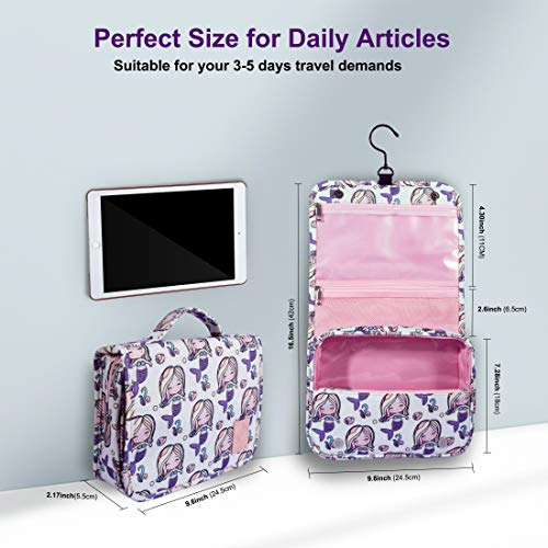 Eudora Hanging Travel Toiletry Bag For Women And Girls, Teenage Waterproof Bathroom Bag, Cute Glitter Mermaid Shower Cosmetic Bag With Large Capacity And 360 Rotatable Hook (Pink) #TOP3
