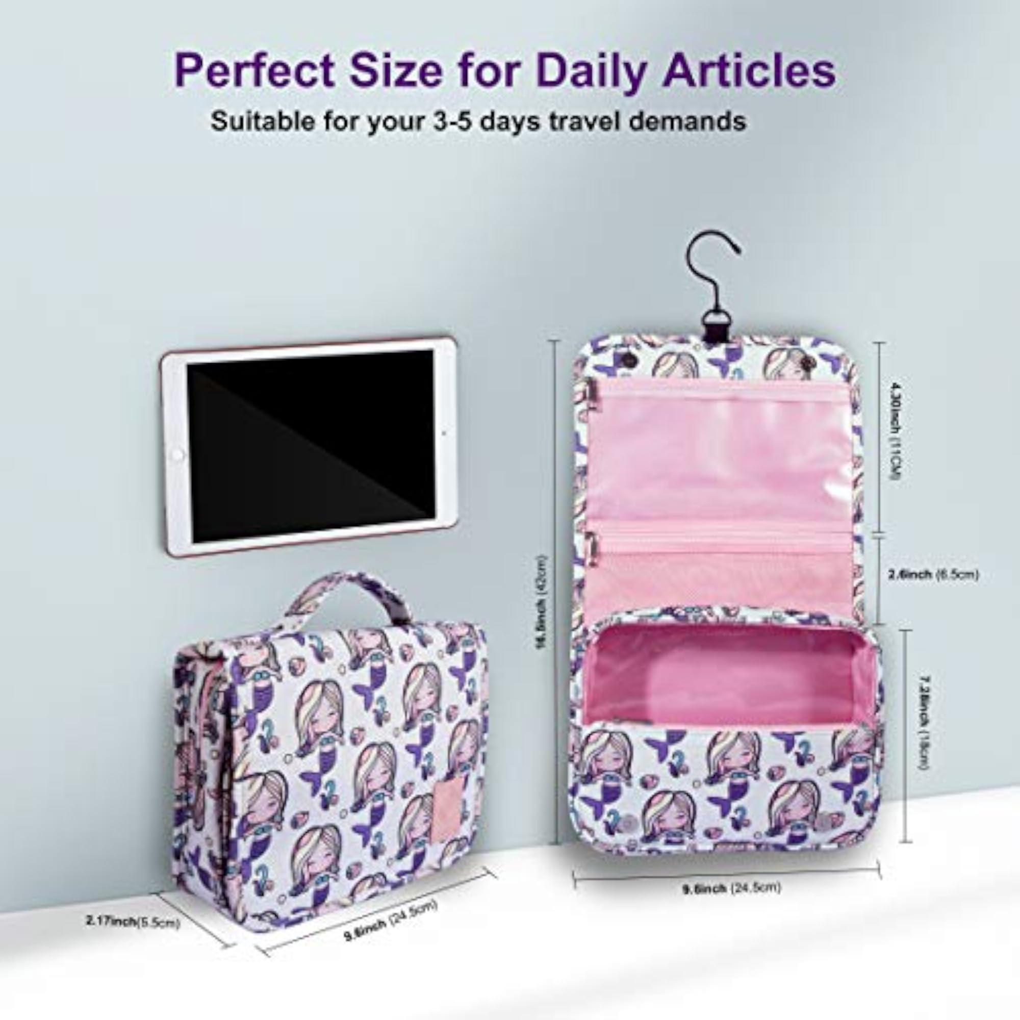 Pink Hanging Travel Toiletry Kit Bag, Compact Organizer