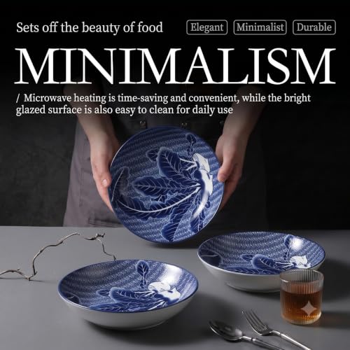 Image of Ceramic Dinner Plates, Blue Floral Printed Plates, Premium Ceramic Tableware, Microwave & Dishwasher Safe, Elegant Serving Plates for Home, Kitchen & Dining(Botanical Leaf Pattern, Pack of 2)