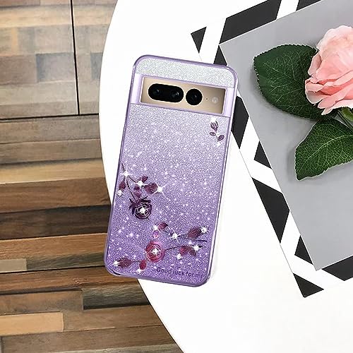 Coque Pixel 7 Pro anti-rayures silicone souple violette esthétique fleurs - 7