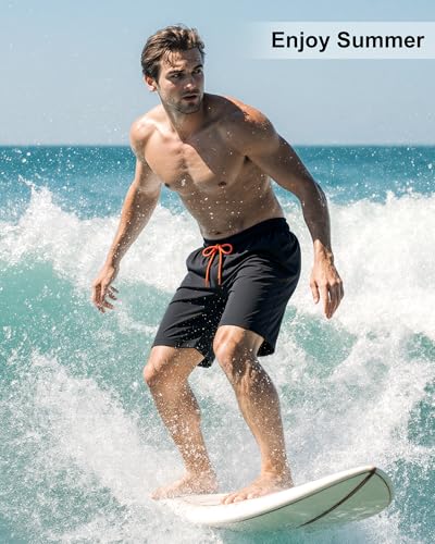 Image of Mens Swim Trunks with Compression Liner 2 in 1 Quick Dry Swimming Shorts Swimwear Bathing Suits with Pockets