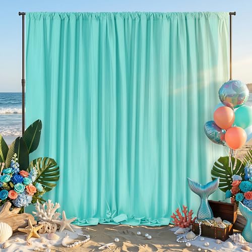 Image of SoarDream Turquoise Backdrop Curtains Polyester 4 Panels 5ft x 10ft Photo Backdrop Drapes Mermaid Party Baby Shower Birthday Decorations