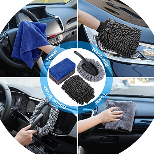 Image of 35Pcs Car Wash Cleaning Kit with Foam Gun Sprayer Black Canvas Bag Collapsible Bucket Wash Mitt Sponge Towels Tire Brush Window Scraper Duster Complete Interior Exterior Car Detailing Set