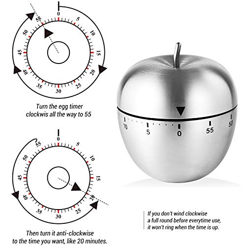 Ud Apple Kitchen Timer Cute Manual, Stainless Steel Metal Mechanical Visual Countdown Cooking Timer With Loud Alarm For Kitchen Cooking Baking Sports Kids (Apple), A003 #TOP2