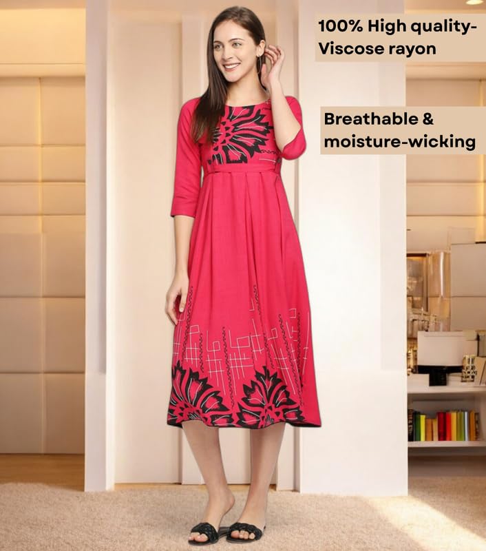 Image of DUMMY SHAPE Women's Rayon Anarkali Maternity Dress & Feeding Kurti with Zippers