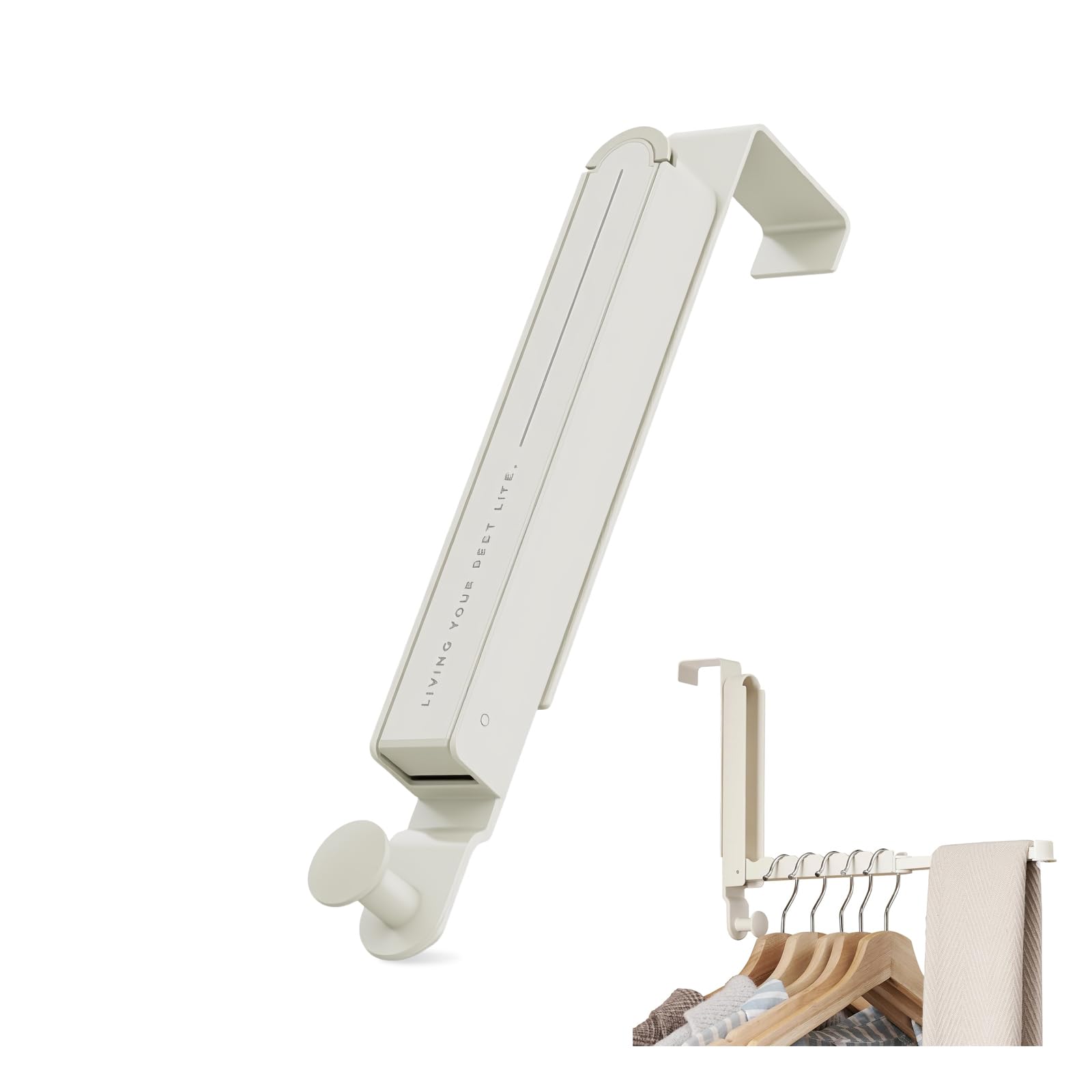 MDPUTY Foldable Over Door Hangers for Clothes, No Drilling Coat Rack Metal Coat Hooks for Door with Retractable Rod for Bedrooms Bathrooms and Laundry Rooms