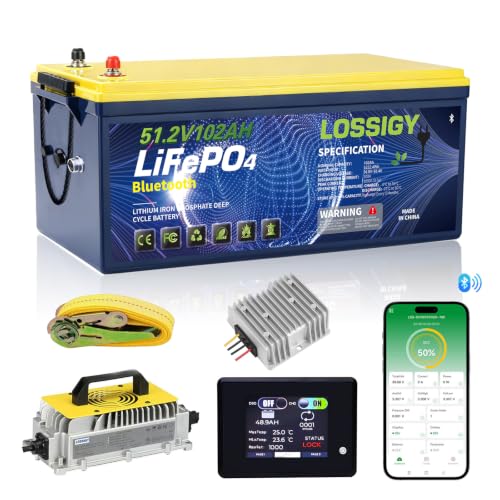 Image of LOSSIGY 48V Lithium Battery Golf Cart Conversion Kit with Charger&Converter | 48 Volt Deep Cycle Battery 5.22Kwh Output Built in 200A Bluetooth BMS Peak Current 1000A(3-5s) Prefect for Solar System RV