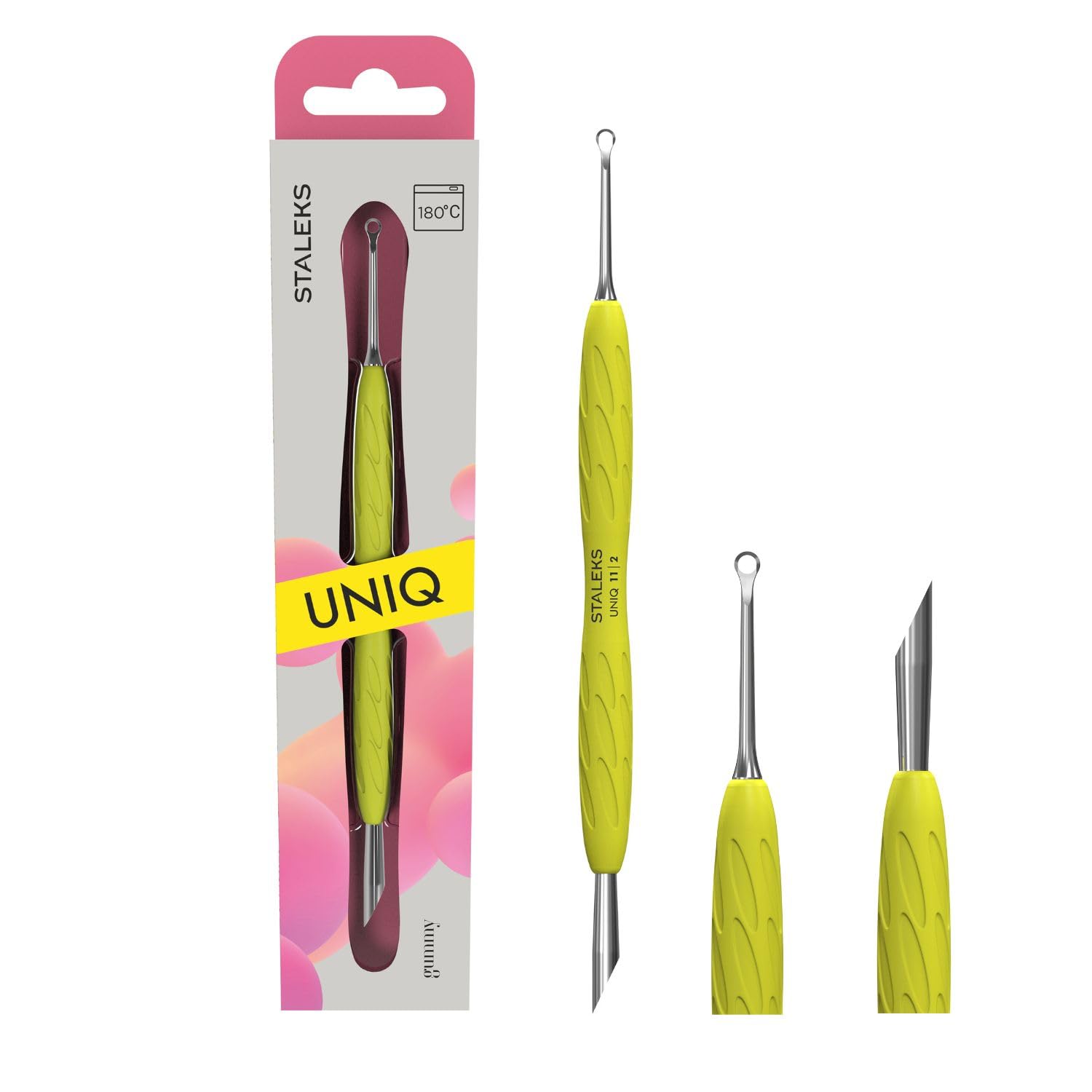 STALEKS PRO by Natury Nails Dual Cuticle Pusher with Rubber Silicone Handle, Manicure and Pedicure, Stainless Steel, UNIQ (PQ-11/2Y)
