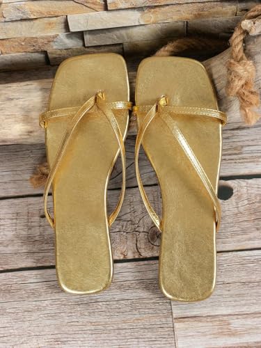 Image of GORGLITTER Women's Strappy Square Toe Thong Sandals Dressy Summer Cute Vacation Beach Comfortable Flip Flops Slide Shoes 2026