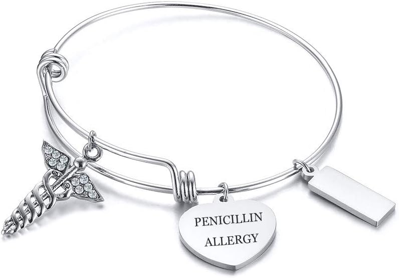 XUANPAI BraceletXUANPAI Custom Free Engraving Stainless Steel Medical Alert ID Expandable Charm Bracelet for Women Girls