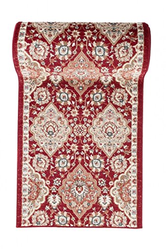 Tapis de Couloir Bordeaux Rouge Oriental - Au Mètre - Décoration Parfaite pour: Entrée Salle de Séjour Cuisine ou Couloir - Collection EMIRAT de Carpeto - S L XL XXL - 80 x 375 cm Cover