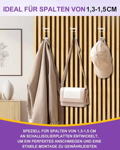 Haliya Kleiderhaken aus Zinklegierung, Garderobenhaken Schwarz, Kleiderhaken Akustikpaneele, Rostbeständig, Langlebig, Wandhaken, Tetris Garderobenhaken, Einfache Wandmontage, 6 Stück