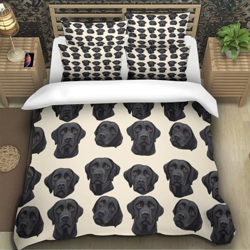 Parure de lit microfibre résistante et super douce 200x200 motif 3D Labrador noir