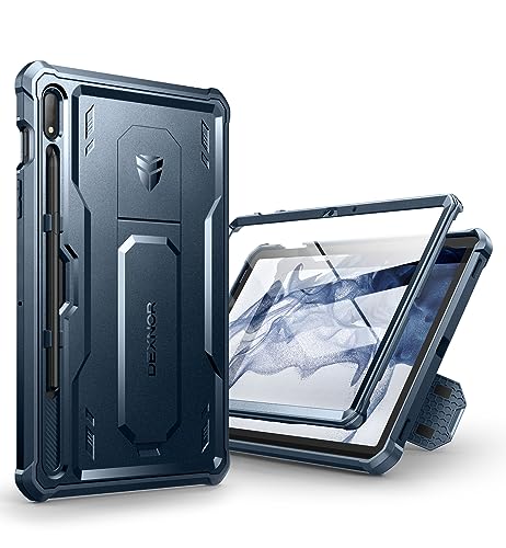 Dexnor Case for Galaxy Tab S8/S7 11 Inch, Built-in Screen Protector & Kickstand - S Pen Holder, Heavy Duty Shockproof Full Body Protective Cover - Blue