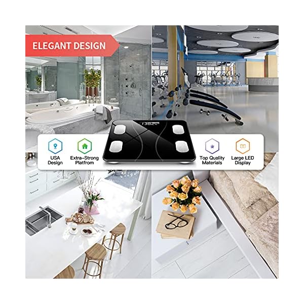 QISEMDUM Bluetooth Body Fat Scale, Smart Wireless BMI Bathroom Weight Scale Body Composition Monitor Health Analyzer with Smartphone App for Body Weight, Fat, Water, BMI, BMR (Grey)