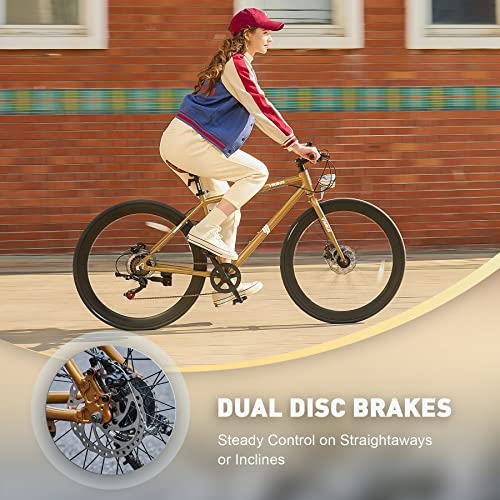 Viribus Road Bike, Mens Womens Bike, 700C Hybrid Bike, Adults Bike Lightweight Medium Aluminum Frame, City Bike For Adults With 7 Speed Shimano Derailleur, Bike For Commuting Touring 28 Inch, Bronze #TOP5