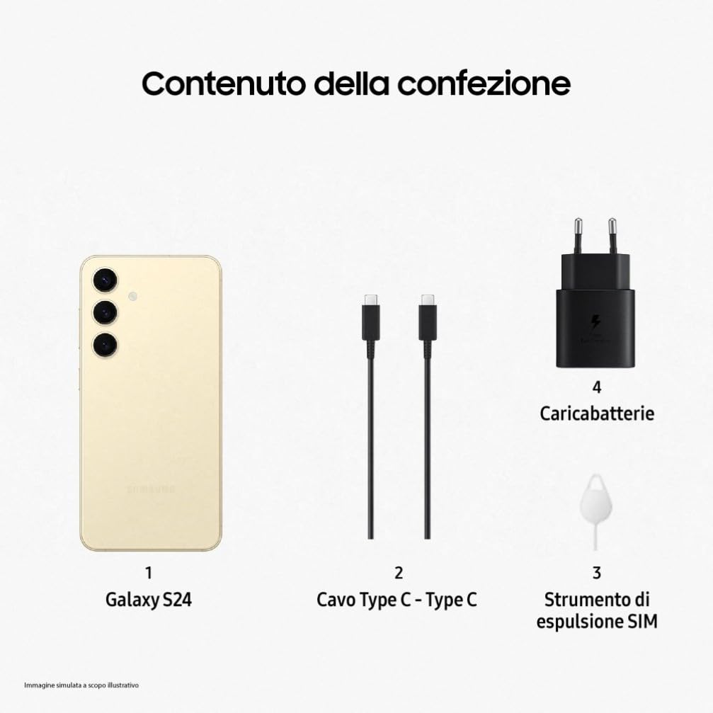 Samsung Galaxy S24 Smartphone AI, Caricatore incluso, Display 6.2'' FHD+ Dynamic AMOLED 2X, Fotocamera 50MP, RAM 8GB, 128GB, 4.000 mAh, Amber Yellow [Versione italiana]