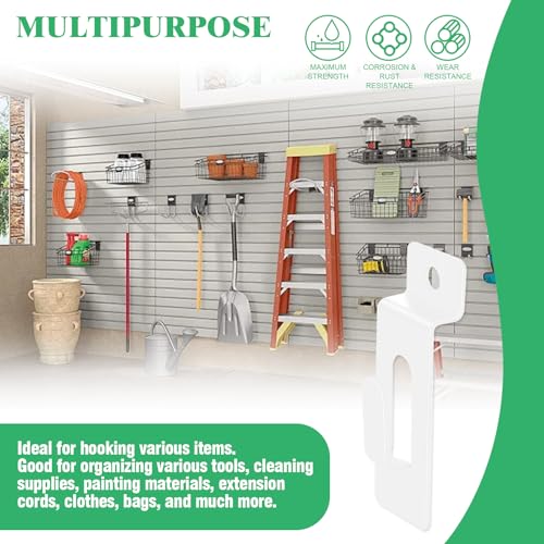 Image of 60Pcs Slatwall Utility Notch Hook Metal Slat Wall Display Hangers Picture Hook Slatwall Accessories for Photo Frame Painting Artworks Panel Pegboard Slat Grid Shelf Hanging Display (White)