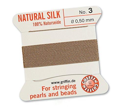 GRIFFIN 100% Natural Silk Beading Cord String Thread - Beige - 5 Packs - Size 0.50mm
