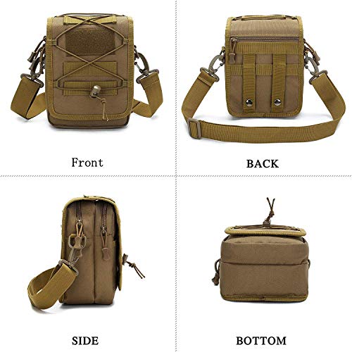 HUNTVP Taktische Umhängetasche Molle Schultertasche Militär Crossbody Bag Wasserdicht Sling Rucksack Multifunktional Messengerbag Crossbag Gürteltasche Bauchtasche für Sport Outdoor - Braun