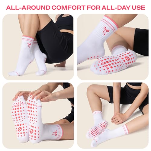 Image of CoolMate Pilates Socks with Grips for Women, Yoga Socks, Crew