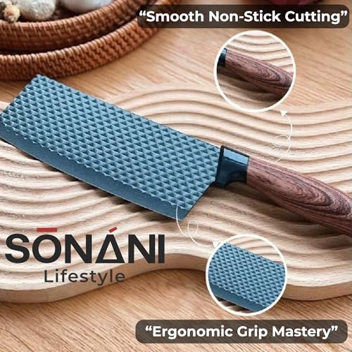 Image of Professional Piece Kitchen Knife Set - High Carbon Stainless Steel Chef, Utility & Santoku Knives with Ergonomic Blue Handles Knife (Black, 6 piece)