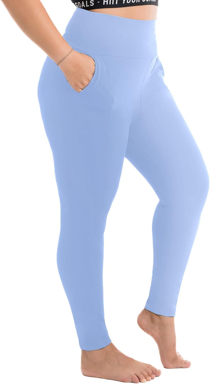 Walifrey Plus Size Leggings with Pockets for Women, High Waist Opaque Tummy Control Leggings