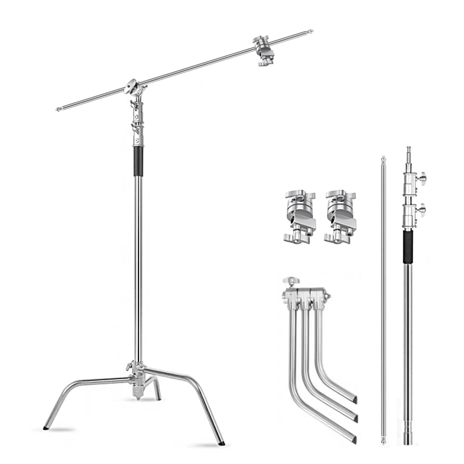 ITOTIN Heavy Duty C Stand with Boom Arm, Stainless Steel Heavy Duty Photography Light Stand, Adjustable Height 4.9ft-10.8ft, with 4.1ft Holding Arm,