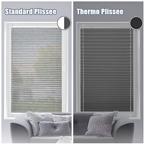 bobodeco Plissee ohne Bohren Verdunkelung Klemmfix, Grau 80x230 cm(BxH) Verdunklungsplissee Thermo Plissees 100% Verdunkelnd &… – Ansicht 3