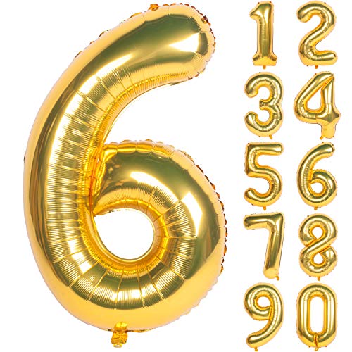 Image of 40In Large Gold Number Balloon 6 Aluminum Foil Mylar Big Number Balloon 0-9 | Suitable for Gold Birthday Parties, Weddings and Anniversary Photography